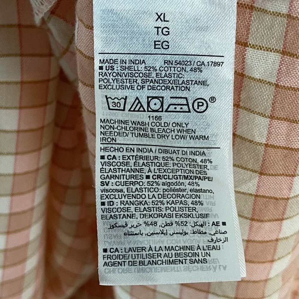 Old Navy Babydoll Top Sz XL Pink Gingham Cottagecore‎ Milkmaid Picnic Smocked
